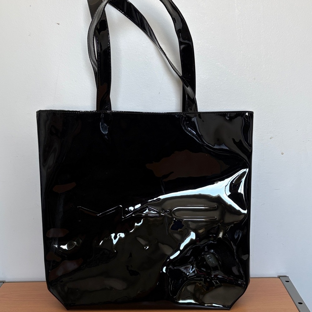 Black Patent Tote Bag - Glossy Women's Handbag